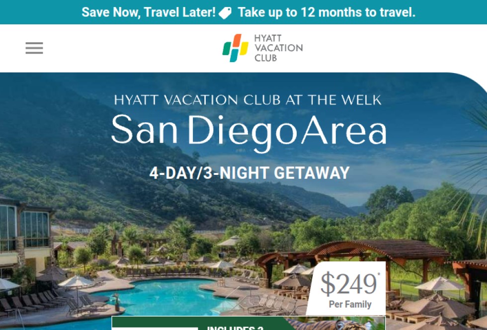 Hyatt Vacation Club 3 Night San Diego Resort Getaway Only 196 